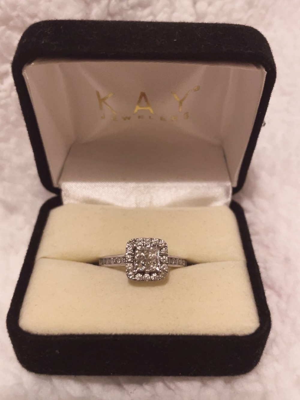 Kay Jewelers Silver White Gold Square Halo Diamond Ring